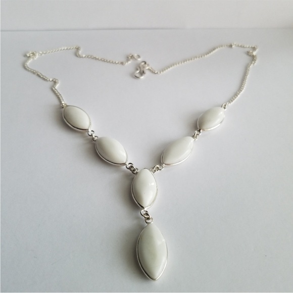 Genuine White Coral Gemstone 925 Sterling Silver Y Necklace NEW - Picture 3 of 9